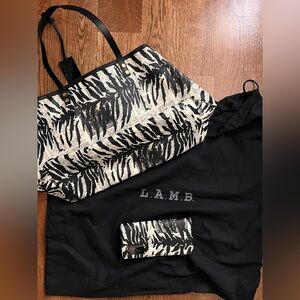 L.A.M.B. Gwen Stefani Zebra Print Newsprint Tote Luxury bag and wallet